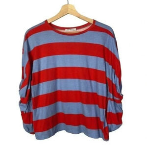 Zara Light Blue & Red Stripe Ruched Long Sleeve Top S